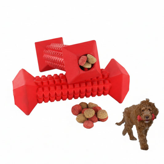 Small and medium dog chew bone toy with treat dispenser – durable rubber design for aggressive chewers, promotes dental health and interactive play.