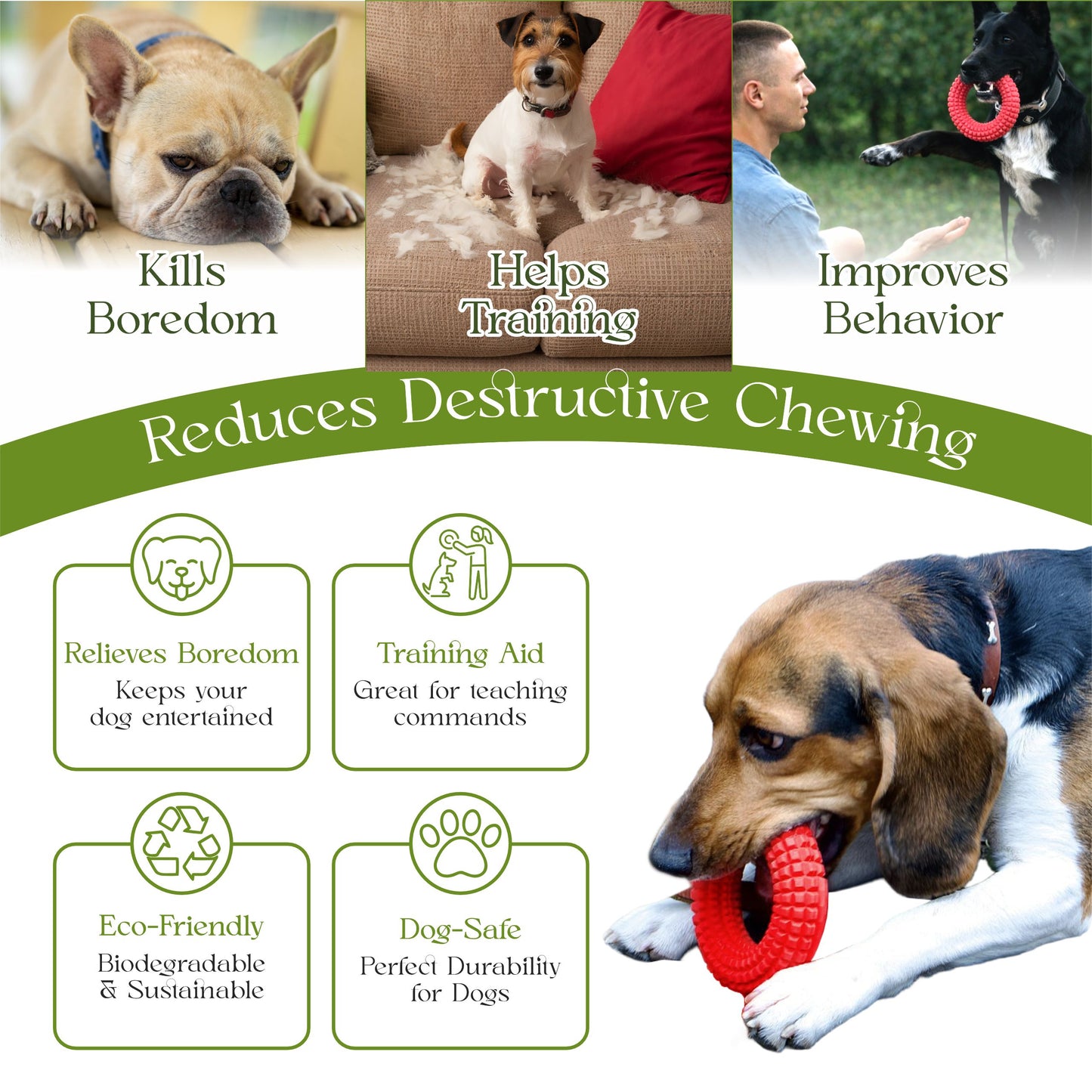 Dog Chew Toys for Aggressive Chewers - Chew Ring Interactive Medium Large Dog Puzzle Toys